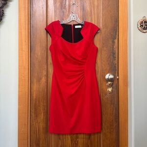Calvin Klein Ruched Side Red Dress - Business, cocktail, knee length, sleeveless